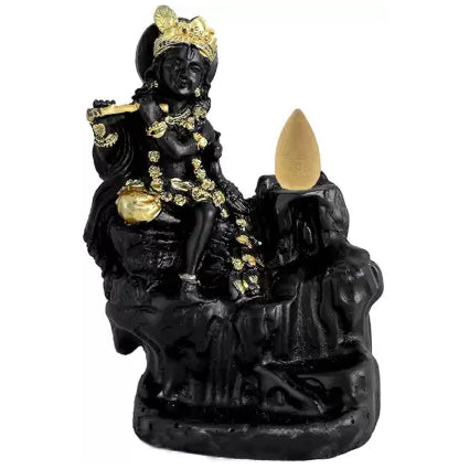 Krishna with Flute Smoke Backflow Fountain Cone Incense Holder Decorative Showpiece with Free 10 Smoke Backflow Scented Cone Incense