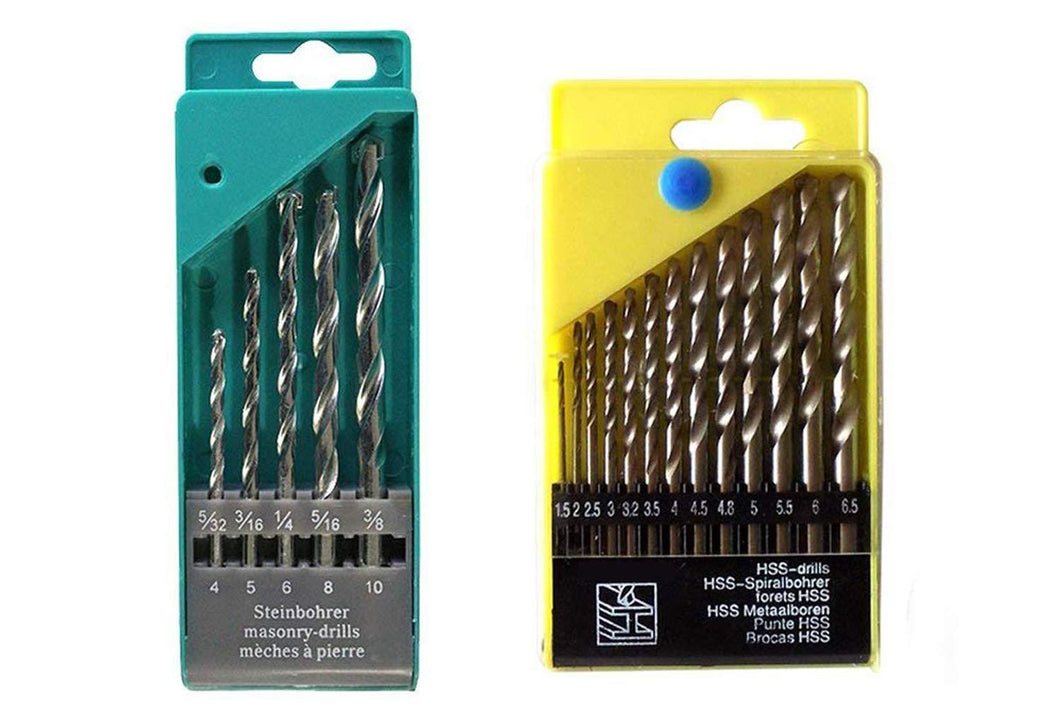 Saleshop365® 18 pcs Drill Bits Combo - 13 Pieces Hss Drill Set for Wood, Metal, Plastic and 5 Pieces Masonry Drill Set for Wall, Concrete - halfrate.in