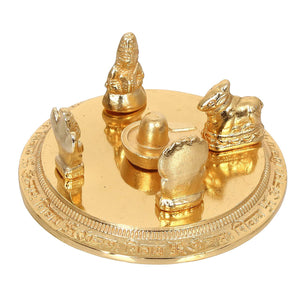 Gold Plated Shiv Parivar Idol with Shivling (Alloy), Shiv Pariwar Murti for Home Temple, Pooja Items for Gift, Shiv Family Statue with Nandi