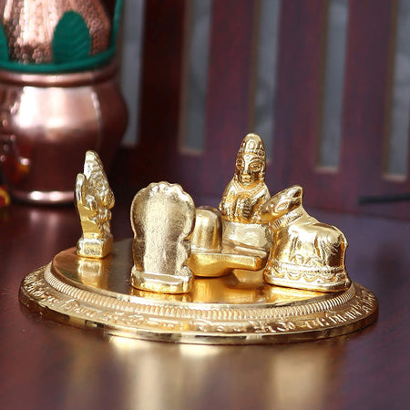 Gold Plated Shiv Parivar Idol with Shivling (Alloy), Shiv Pariwar Murti for Home Temple, Pooja Items for Gift, Shiv Family Statue with Nandi