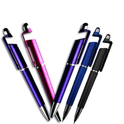 Universal 3 in 1 Ballpoint Function Stylus Pen with MobileStand Holder, Writing Pen,Screen Wipe for All Android Touchscreen Mobile Phones and Tablets (Multi-Colour)(Pack of 2)