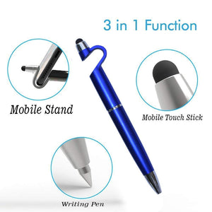 Universal 3 in 1 Ballpoint Function Stylus Pen with MobileStand Holder, Writing Pen,Screen Wipe for All Android Touchscreen Mobile Phones and Tablets (Multi-Colour)(Pack of 2)