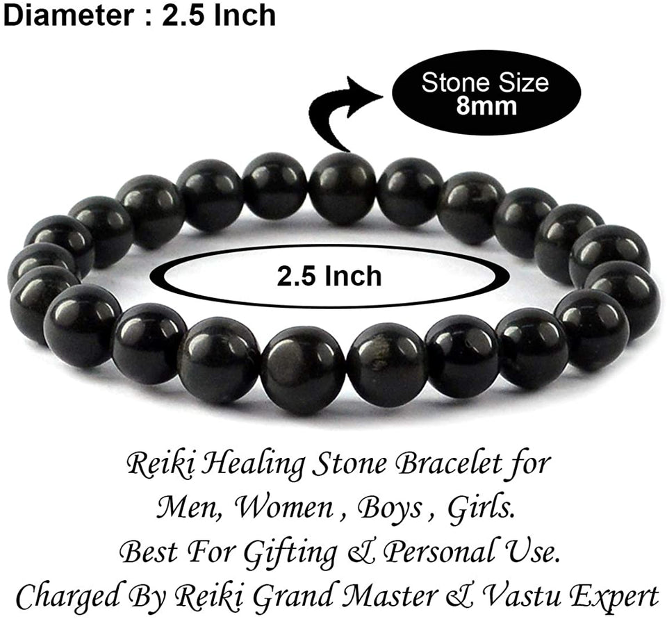 Natural Black Agate Bracelet 8 mm Crystal Stone Bracelet Round Shape for Reiki Healing and Crystal Healing Stones