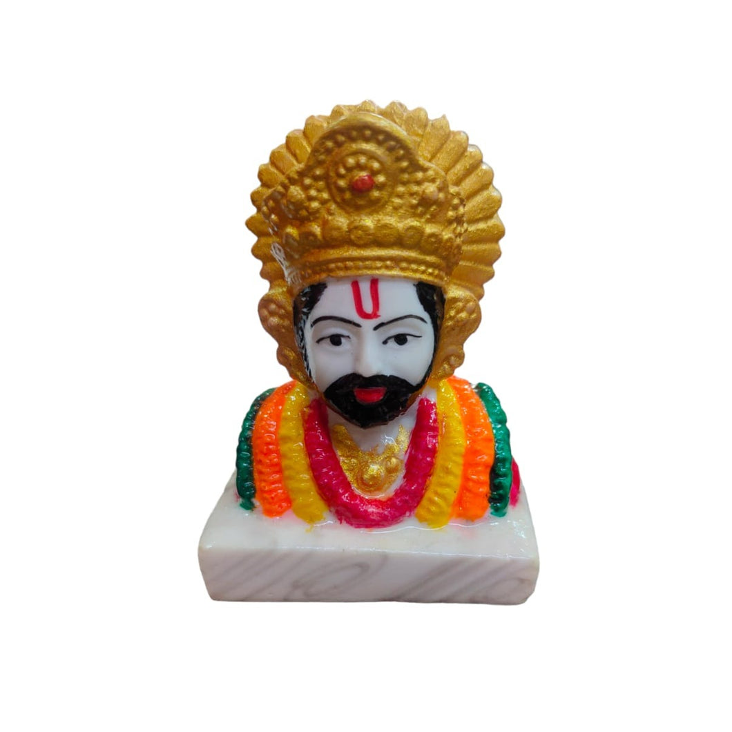 Shree Khatu Shyam ji Idol Handcrafted Handmade Marble Dust Polyresin for Home, Temple, Car Dashboard - 9cm