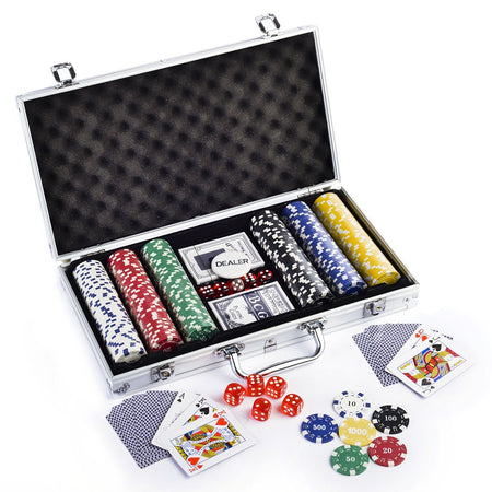Poker Chips Set 300 Pcs Poker Kit with Aluminum Case Casino Chips 2 Decks of Playing Cards Poker Set
