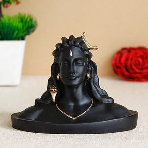Adiyogi Shiva Statue with Rudraksha Mala, Black, 1 Piece Idols 10 X 5 X 10 cm Decorative Showpiece for Car Dashboard Idol, Home Decoration & Gifting