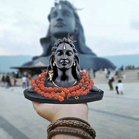Adiyogi Shiva Statue with Rudraksha Mala, Black, 1 Piece Idols 7 X 4 X 7 cm Decorative Showpiece for Car Dashboard Idol, Home Decoration & Gifting