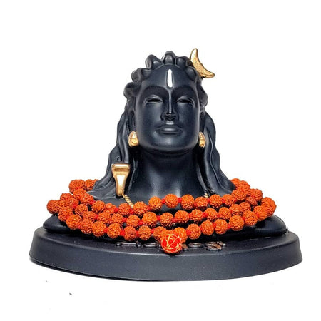 Adiyogi Shiva Statue with Rudraksha Mala, Black, 1 Piece Idols 10 X 5 X 10 cm Decorative Showpiece for Car Dashboard Idol, Home Decoration & Gifting