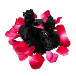 Black Marble Made Shiv Praivar Chawoki, Handcrafted Handmade Maha Shivling, Parvati, Ganesh, and Kartikeya, Shiv Parivar Black Stone