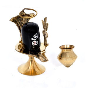 Brass Shiva Lingam, Shivling with Abhishek Patra with Trishul and Nag Handcrafted for Home Pooja Temple | Shivling Showpiece
