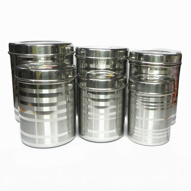 Set of 6 Stainless Steel Deep Canister / Container - Silver Lining Finish - halfrate.in