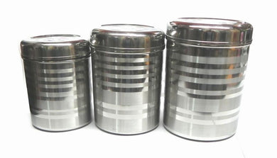 Set of 3 Stainless Steel Deep Canister / Container - Silver Lining Finish - halfrate.in