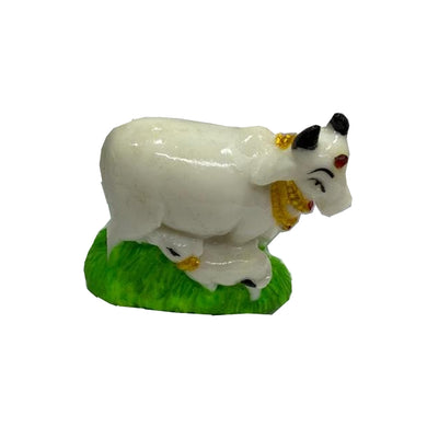 Kamdhenu Cow with Calf (Resin) Religious Idol Handcrafted Statue for Vaastu, Home, Gift and Car (White)