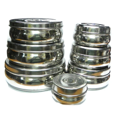 Set of 7 Stainless Steel Round Container / Puri Dabba - halfrate.in