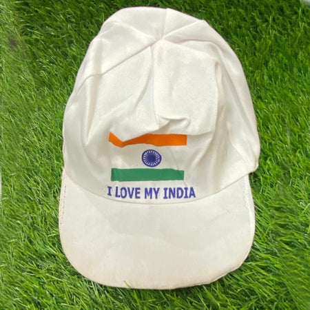 White Cap With Slogan I Love my India Independence Day Special Tricolor / Tiranga For Girls/Women