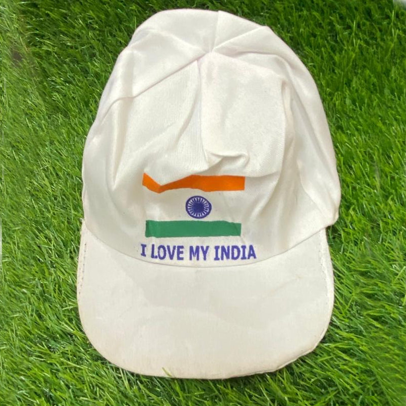 White Cap With Slogan I Love my India Independence Day Special Tricolor / Tiranga For Girls/Women