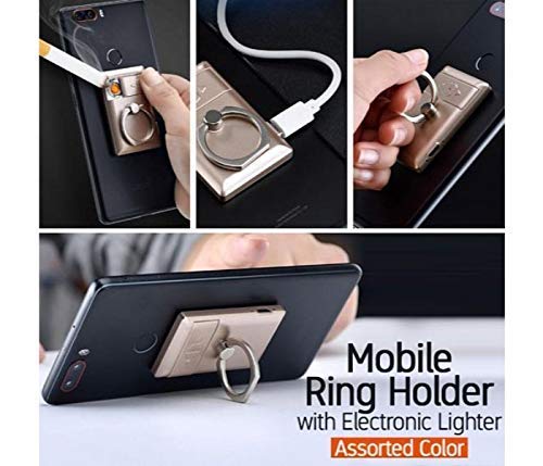 2 in 1 Electric Coil Lighter Rechargeable USB Cigarette Lighter Flameless Windproof with Metal Phone Ring Stand Holder 360 Degree Rotation