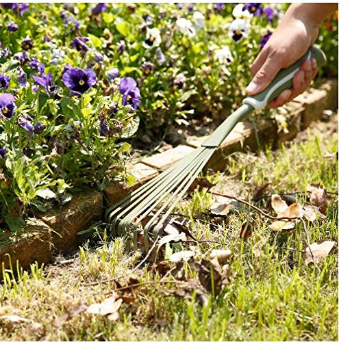 Garden Leaf Rake with Plastic Handle, Nine Teeth Grass Rake Garbage Clean up Fork Digger Excavator for Cultivating,