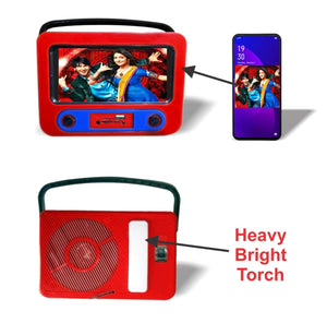 Multifunction Retro Television Shape Bluetooth Speaker Phone Holder Screen Amplifier With Inbuilt Bright Torchlight