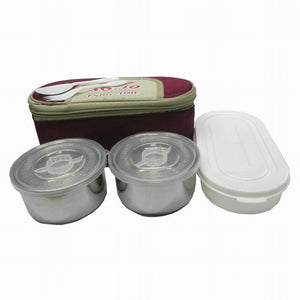 Insulated bag Lunch Box With 2 Stainless steel and 1 Plastic compartment - Big - halfrate.in