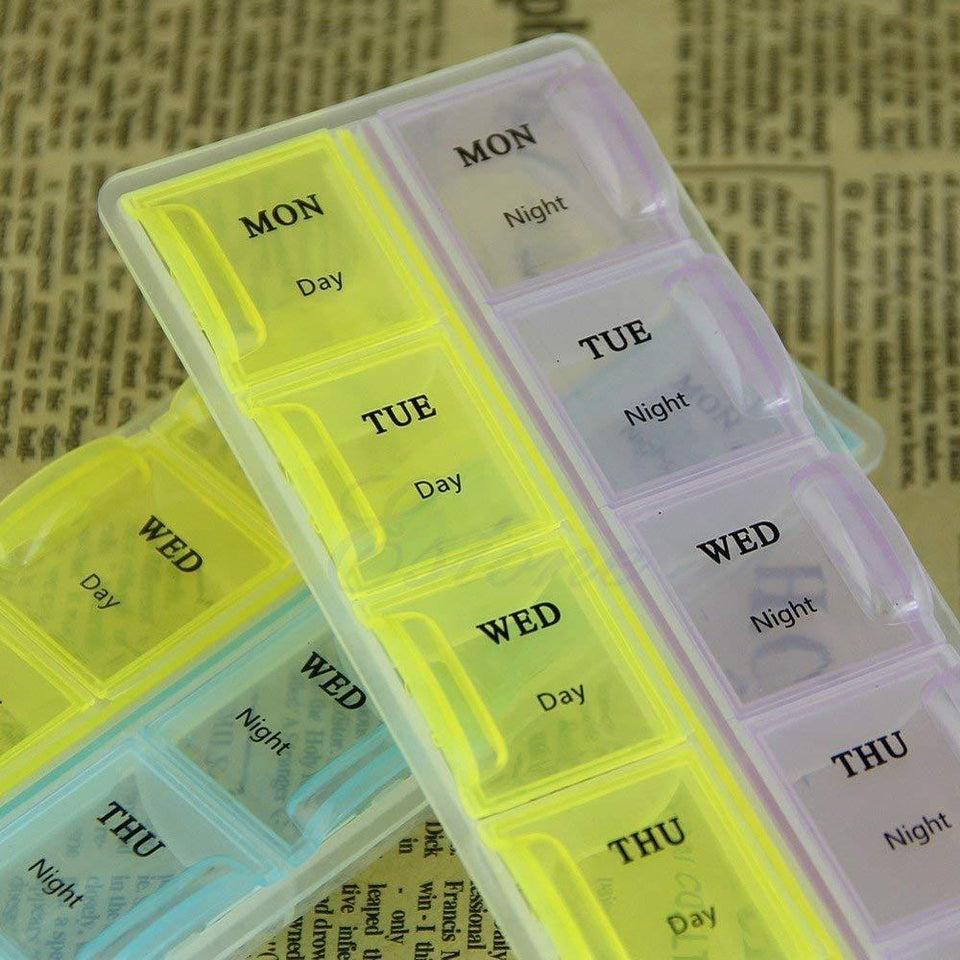 Pill Organizer Box with Snap Lids| 7-day AM/PM | 14 Compartments for Pills, Medicines - halfrate.in
