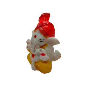 Pagadi Ganesha AD Studded Idol Handcrafted Handmade Marble Dust Polyresin - 5 cm DHP-1