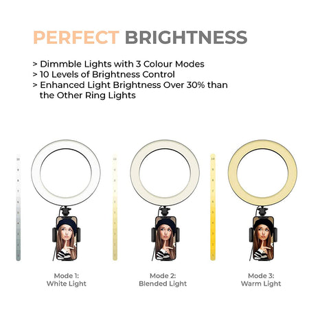 10 Inches Portable LED Ring Light with 3 Color Modes Dimmable Lighting | for YouTube, Photo-Shoot, Video Shoot, Live Stream, Makeup & Vlogging