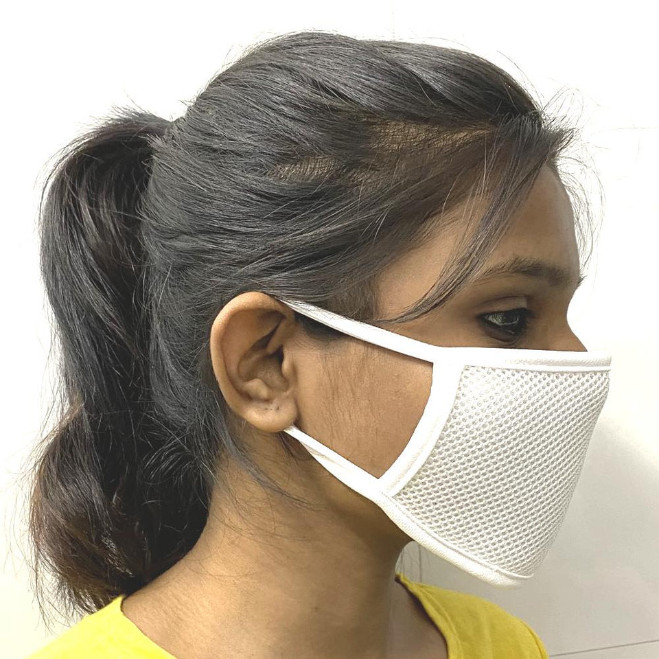Ratehalf® White Lycra Anti-Dust Anti Pollution Reusable Washable Wind and Dust Proof Safety Dual Filter Face Mouth Mask For Men and Women - 5 pcs - halfrate.in