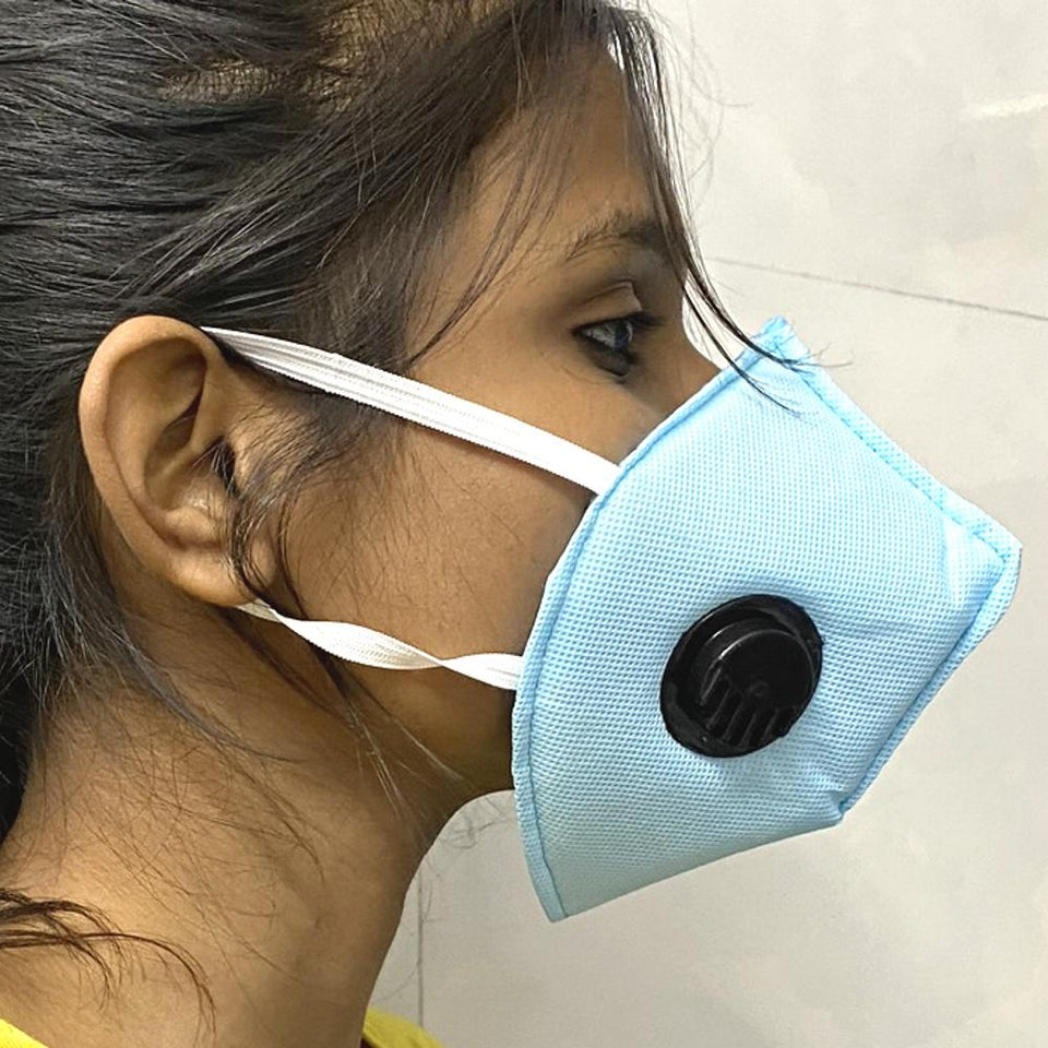 Ratehalf® 5 ply High filtration Reusable Wellness Mask Dust Pollution Washable Mask with Breathing valve (Blue) - 5 pcs - halfrate.in