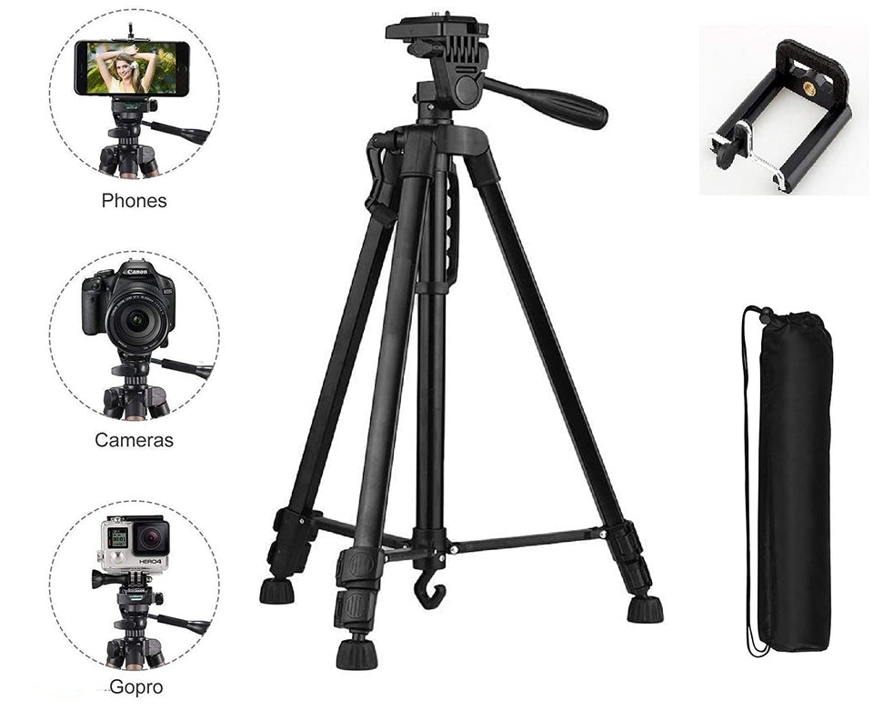 3366 Portable and Foldable Lightweight Photography and Videography Tripod Stand | Max Load 3kg | Max Height 135cm/53 with Carry Bag and Phone Holder