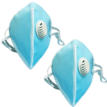 Ratehalf® 3 ply High filtration Reusable Wellness Mask Dust Pollution Washable Mask with Breathing valve (Blue) - 2pcs - halfrate.in