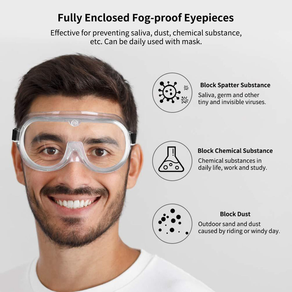 Safety Goggles Poly-carbonate Lens Eye Protection Glass Clear Anti-Droplets Anti-Fog - 5pcs - halfrate.in
