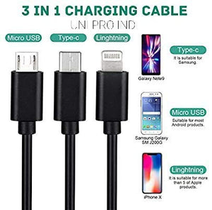 Multi Retractable 3-in-1 USB Charge Cord 3.0 A Fast Charger Cord, Multiple Charging Cable 4Ft /1.2m  with Phone/Type C/Micro USB for All Android and iOS Smartphones