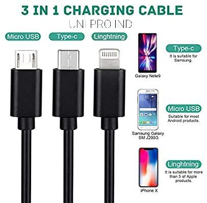 Multi Retractable 3-in-1 USB Charge Cord 3.0 A Fast Charger Cord, Multiple Charging Cable 4Ft /1.2m  with Phone/Type C/Micro USB for All Android and iOS Smartphones