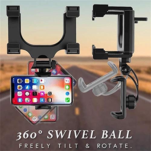 Car Rear View Mirror Mount Holder, 360° Car Mount Holder, Cell Phone Mount Anti Shake & Fall Prevention Rotation Adjustable Anti Vibration