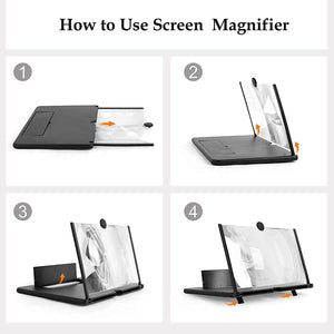 Screen Magnifier 12 Inches for Cell Phone,3D HD Magnifying Screen Enlarger for Movies, Videos and Gaming, Foldable Phone Stand Holder with Screen Amplifier–Compatible with All Smartphones