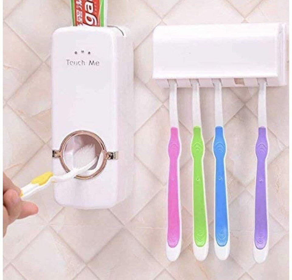 Automatic Toothpaste Dispenser and 5 Toothbrush Holder for Bathroom, Wall Mounted - halfrate.in
