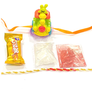 Kids Toy Rail Engine Shape Rakhi Raksha Bandhan Chocolate combo - Beautiful Rakhi RK16