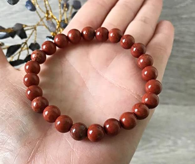 Natural Red Jasper Crystal Bracelet Round 6mm Beads Stone Bracelet for Reiki Healing and Crystal Healing, Energized
