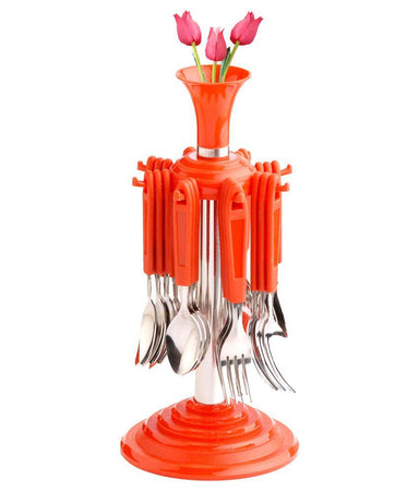 24 pcs Cutlery Set Deluxe Model with Decorative Flower - halfrate.in
