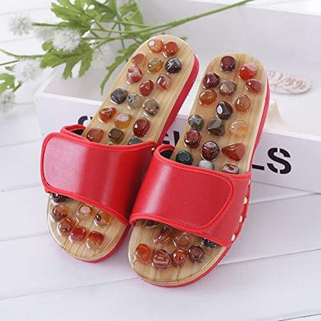 Natural Cobblestone Agate Stone Foot Massage Slippers Acupressure paduka Feet Care Home Acupoint Seniority Acupuncture Shoes Men Women - halfrate.in