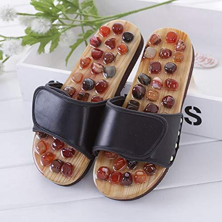 Natural Cobblestone Agate Stone Foot Massage Slippers Acupressure paduka Feet Care Home Acupoint Seniority Acupuncture Shoes Men Women - halfrate.in