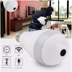 Ultra HD 960p Wifi Camera Bulb Wireless, WiFi Security Camera, Full HD Video And Audio Recording, 360 Degrees Panoramic View for Home, Office, Surveillance, Live View/Motion Detection/Light Vision