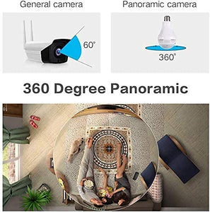 Ultra HD 960p Wifi Camera Bulb Wireless, WiFi Security Camera, Full HD Video And Audio Recording, 360 Degrees Panoramic View for Home, Office, Surveillance, Live View/Motion Detection/Light Vision