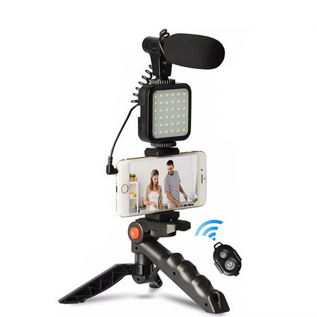 Vlogging Kit Video Maker Kit  with Microphone for Smartphones  Video Recording with Light + Microphone + Tripod + Phone Holder