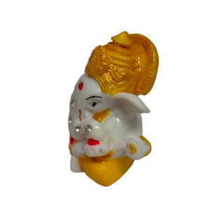 Ganesha Mukut AD Idol Handcrafted Handmade Marble Dust Polyresin - 5 cm perfect for Home, Office, Cars, Gifting DHM-1