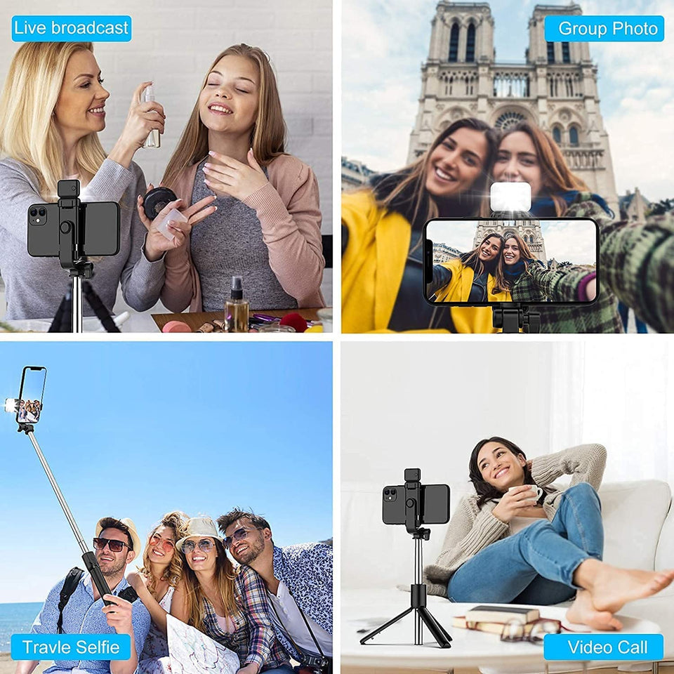 Selfie Stick with selfie Light 3-in-1 Multifunctional R1s Tripod Stand with Bluetooth Remote and Selfie Light Compatible with all Smart Phones (Black)