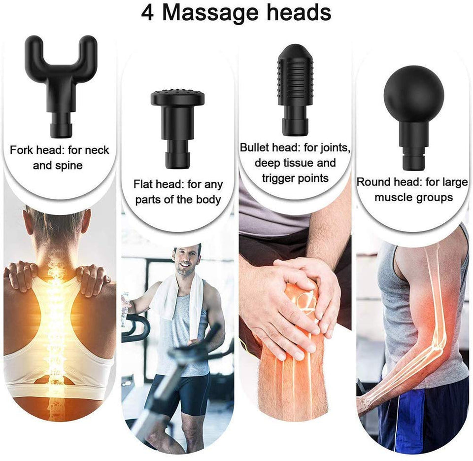 Handheld Electric Deep Tissue Percussion Muscle Body Massager Gun with 6-speed, for Pain and Stress Relief with 4 Massage Head - halfrate.in