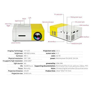 Portable Mini Home Theatre LED Projector; With remote controller YG300 400LM, supports HDMI, AV, SD, USB interfaces (Yellow)