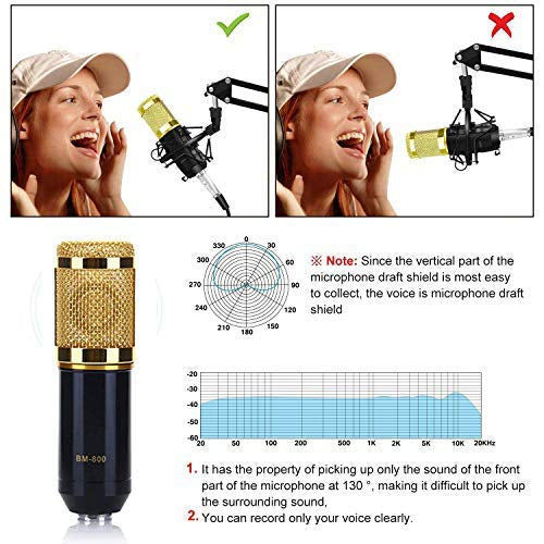 Professional Condenser Microphone Mic Sound Studio Recording Dynamic BM-800 for Professional Studio with Sock Mount for Singing, Youtube, Voiceover